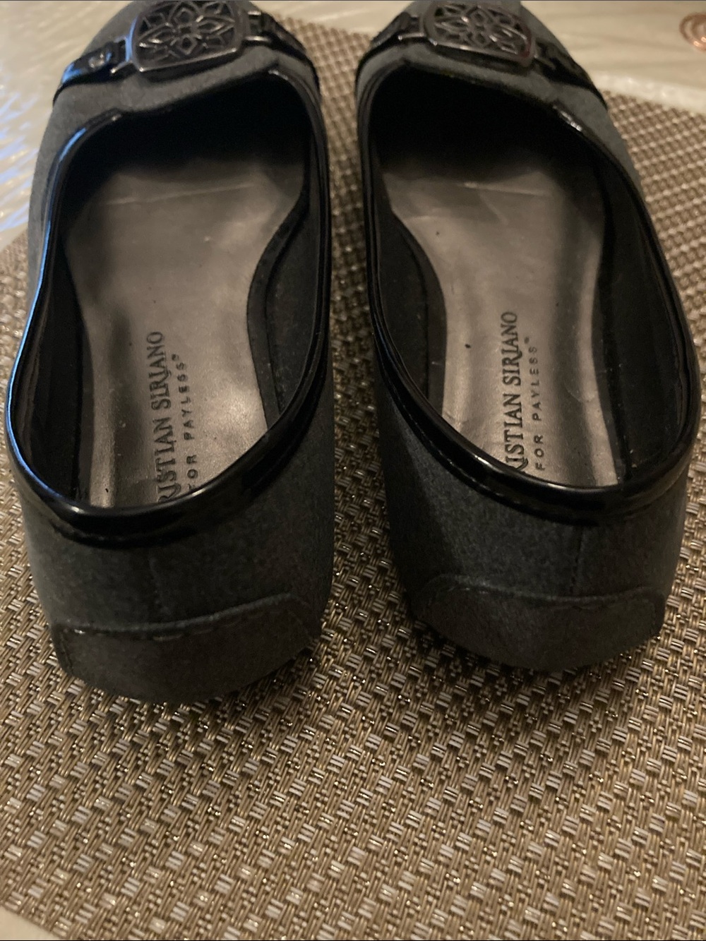 Christian Siriano Gray Felt Ballet Flats with Decorative Medallion - Picture 3 of 4